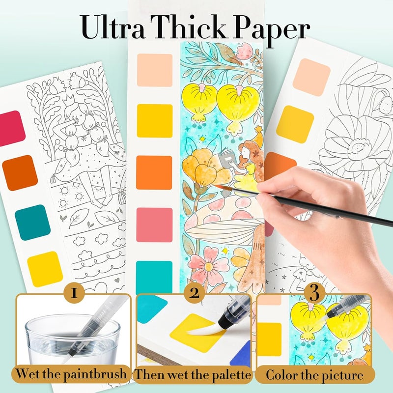 JCREN Watercolor Painting Books, Pocket Watercolor Painting Coloring Kit, Paint with Water Bookmarks Travel Activity Party Favors for Kids Toddlers Gifts for Boys and Girls, 3 Pack - Image 4